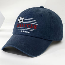 Load image into Gallery viewer, Personalized Washed Denim Cap Custom Name Soccer Gift for Him