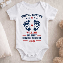 Load image into Gallery viewer, Personalized Baby Onesie Custom Name Soccer Season Gift