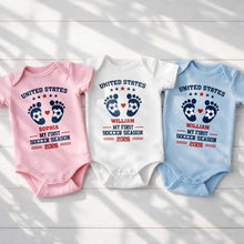 Load image into Gallery viewer, Personalized Baby Onesie Custom Name Soccer Season Gift
