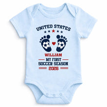 Load image into Gallery viewer, Personalized Baby Onesie Custom Name Soccer Season Gift
