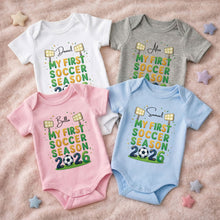 Load image into Gallery viewer, Personalized Baby Onesie Custom Name First Soccer Season Gift