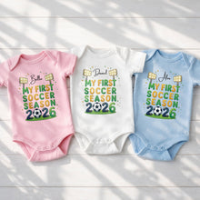 Load image into Gallery viewer, Personalized Baby Onesie Custom Name First Soccer Season Gift