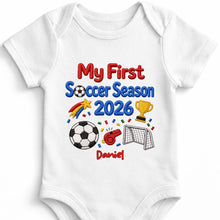 Load image into Gallery viewer, Personalized Custom Baby Onesie First Soccer Season Gift