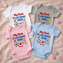 Load image into Gallery viewer, Personalized Custom Baby Onesie First Soccer Season Gift