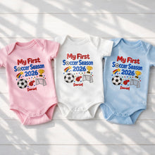 Load image into Gallery viewer, Personalized Custom Baby Onesie First Soccer Season Gift