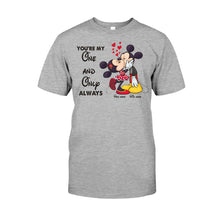 Load image into Gallery viewer, Personalized Couple T-shirt & Hoodie with Mickey Design | Custom Names Gift