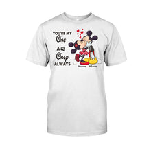 Load image into Gallery viewer, Personalized Couple T-shirt & Hoodie with Mickey Design | Custom Names Gift