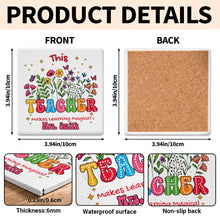 Load image into Gallery viewer, Personalized Teacher Gift Ceramic Coaster with Custom Name - Magical Flowers & Butterflies