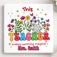 Load image into Gallery viewer, Personalized Teacher Gift Ceramic Coaster with Custom Name - Magical Flowers & Butterflies