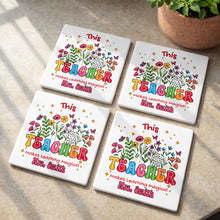 Load image into Gallery viewer, Personalized Teacher Gift Ceramic Coaster with Custom Name - Magical Flowers & Butterflies