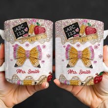 Load image into Gallery viewer, Personalized Teacher Coffee Mug Custom Name Rhinestone Bow Gift