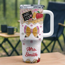 Load image into Gallery viewer, Personalized Teacher Tumbler 40oz Apple Bow Design Gift