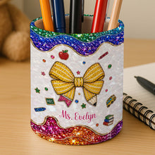 Load image into Gallery viewer, Personalized Leather Circular Pen Holder Custom Name Teacher Gift