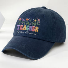 Load image into Gallery viewer, Personalized Washed Denim Cap Custom Teacher Name Gift