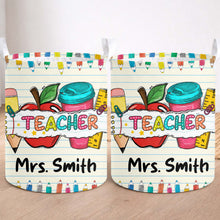 Load image into Gallery viewer, Personalized Teacher Storage Basket with Apple & Coffee Cup Gift