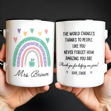 Load image into Gallery viewer, Personalized Ceramic Accent Mug Teaching Gift for Teacher - Rainbow Apple Design