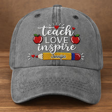 Load image into Gallery viewer, Personalized Washed Denim Cap Teach Love Inspire Gift for Teacher