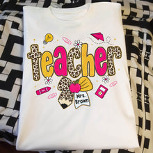 Load image into Gallery viewer, Personalized Teacher T-Shirt Hoodie Custom Name Leopard Print Gift