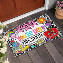 Load image into Gallery viewer, Personalized Teacher Doormat Custom Name Rainbow Apple Decor