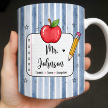 Load image into Gallery viewer, Personalized Teacher Coffee Mug Red Apple Pencil Custom Gift