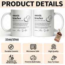Load image into Gallery viewer, Personalized Music Teacher Coffee Mug Custom Name Gift