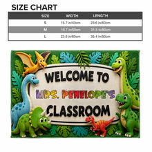 Load image into Gallery viewer, Personalized Classroom Doormat Custom Name Colorful Dinosaurs