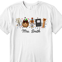Load image into Gallery viewer, Personalized Teacher T-Shirt Hoodie with Leopard Apple Design