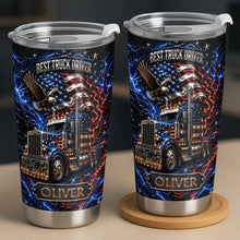 Load image into Gallery viewer, Personalized 20oz Stainless Steel Tumbler for Truck Driver Gift - American Flag & Eagle Design