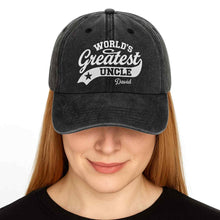 Load image into Gallery viewer, Personalized Washed Denim Cap World's Greatest Uncle Gift