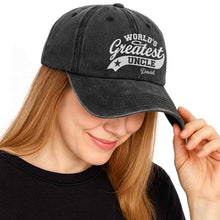 Load image into Gallery viewer, Personalized Washed Denim Cap World's Greatest Uncle Gift