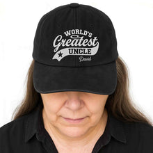 Load image into Gallery viewer, Personalized Washed Denim Cap World's Greatest Uncle Gift