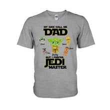 Load image into Gallery viewer, Personalized Jedi Master T-shirt for Dad with Custom Names