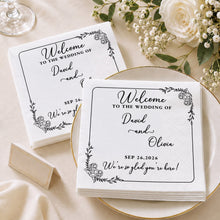 Load image into Gallery viewer, Personalized Floral Cocktail Napkins Custom Wedding Name Gift