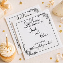 Load image into Gallery viewer, Personalized Floral Cocktail Napkins Custom Wedding Name Gift