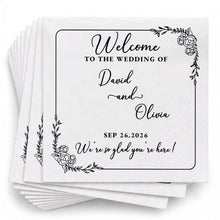 Load image into Gallery viewer, Personalized Floral Cocktail Napkins Custom Wedding Name Gift
