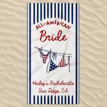 Load image into Gallery viewer, Personalized All-American Bride Beach Towel with USA Flag Gift for Bachelorette
