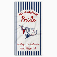 Load image into Gallery viewer, Personalized All-American Bride Beach Towel with USA Flag Gift for Bachelorette