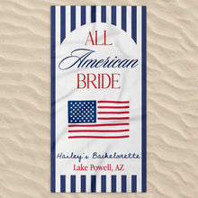 Load image into Gallery viewer, Personalized Beach Towel USA Flag Bridal Gift Custom Name