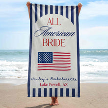 Load image into Gallery viewer, Personalized Beach Towel USA Flag Bridal Gift Custom Name
