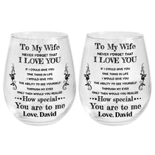 Load image into Gallery viewer, Personalized Stemless Wine Glass Custom Text Gift for Wife