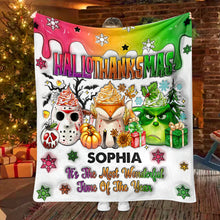 Load image into Gallery viewer, Personalized Hallothanksmas Blanket Custom Name Festive Gift