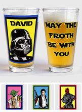 Load image into Gallery viewer, Personalized Beer Glass with Custom Name Star Wars Theme Gift for Dad