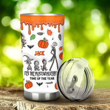 Load image into Gallery viewer, Personalized Halloween Tumbler with Autumn Skeleton Design for Unique Gifts