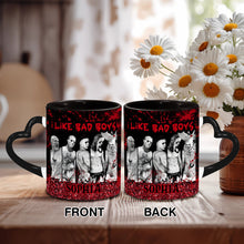 Load image into Gallery viewer, Personalized Heart Handle Mug with 'I Like Bad Boys' Design for Friends