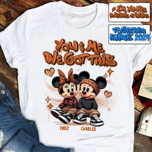 Load image into Gallery viewer, Personalized Couples Mouse T-shirt & Hoodie with Custom Names for Engagement or Anniversary