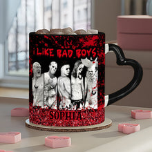 Load image into Gallery viewer, Personalized Heart Handle Mug with 'I Like Bad Boys' Design for Friends