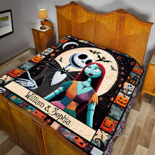 Load image into Gallery viewer, Personalized Halloween Quilt featuring Jack & Sally Custom Names Gift for Couples