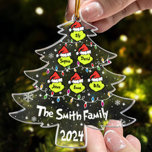 Load image into Gallery viewer, Personalized Grinch Family Transparent Christmas Ornament 2024
