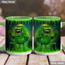 Load image into Gallery viewer, Personalized Green Ghost Accent Mug for Halloween & Birthdays