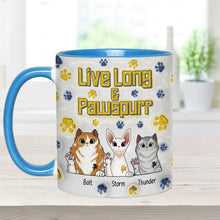 Load image into Gallery viewer, Personalized Accent Mug Live Long and Pawspurr Cat Design Gift for Pet Lovers